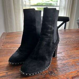 Rag and Bone: Black Suede Ankle Boots with Studded Detail